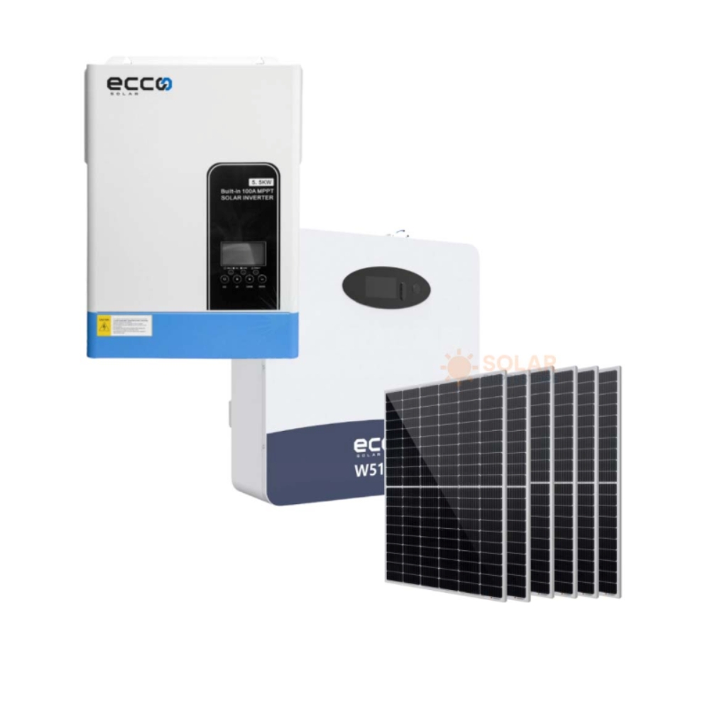 Ecco 5.5KVA/5500W MPPT Combo 5.12 KWH AH Battery + 6X 460W Mono Solar Panels Inverter Combo